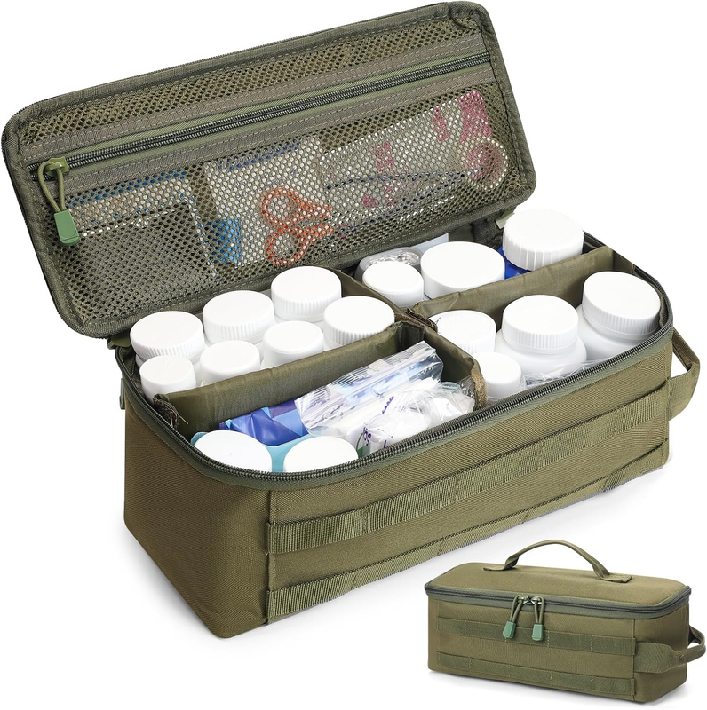 Large Tactical MOLLE First Aid Storage Bag, Classified Divider Medical Carry Case for Outdoor & Household Emergency