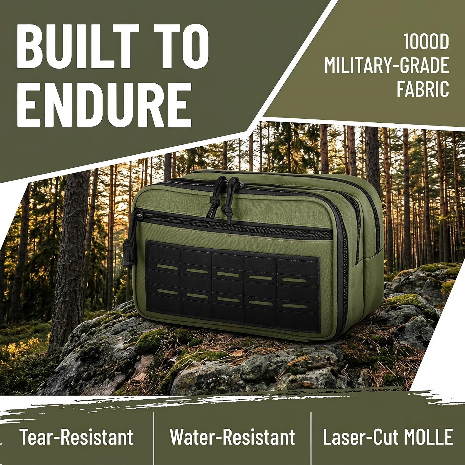 1000D Military Tactical Utility Bag, Laser Cut MOLLE Portable Multi-Compartment Organizer for Outdoor Medical Gear & Travel Essentials