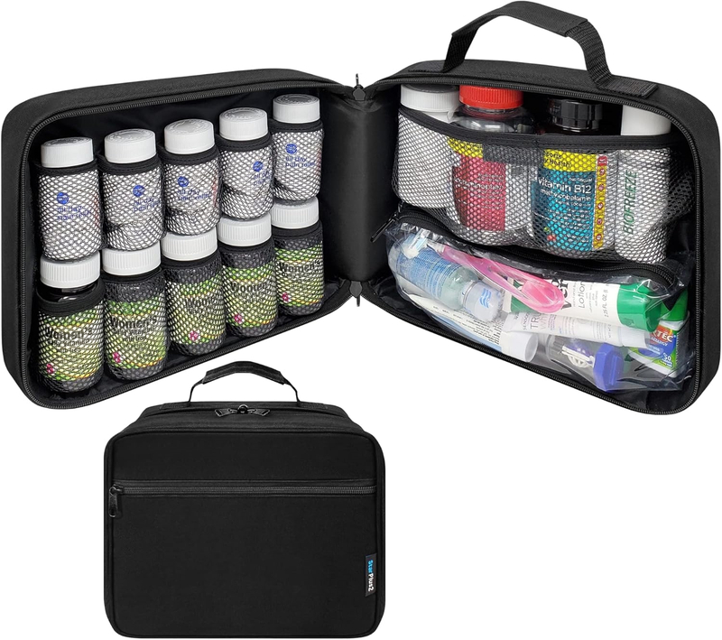 Waterproof Shockproof Pill Storage Bag, 4 Sizes Portable See-Through Mesh Travel Medication Organizer Case