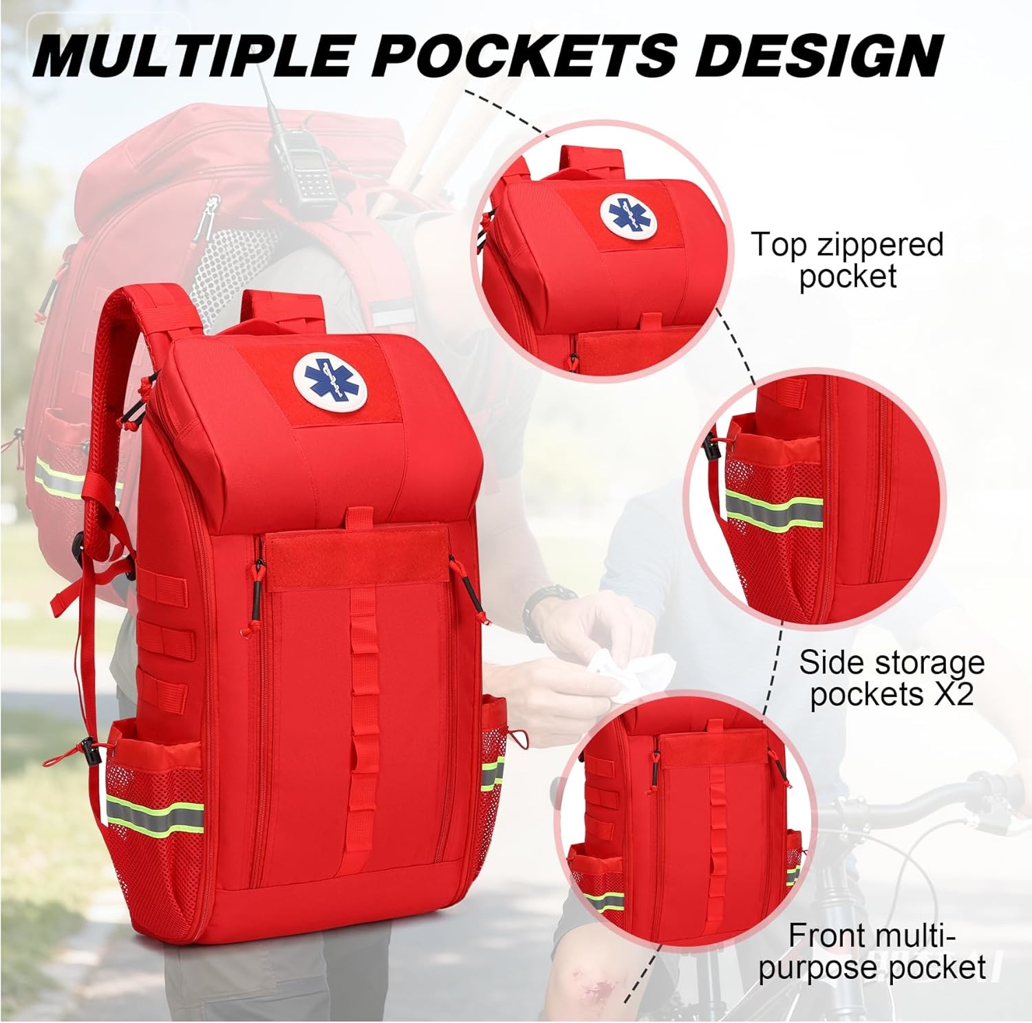 Large Capacity Emergency Medical Backpack, Reflective EMT Trauma Backpack for Paramedics & Outdoor First Aid Rescue