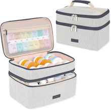 Compact 2-Layer Medicine Carry Bag, Water Resistant Pill Organizer with Multi-Size Elastic Loops for Travel & Household Prescription Storage