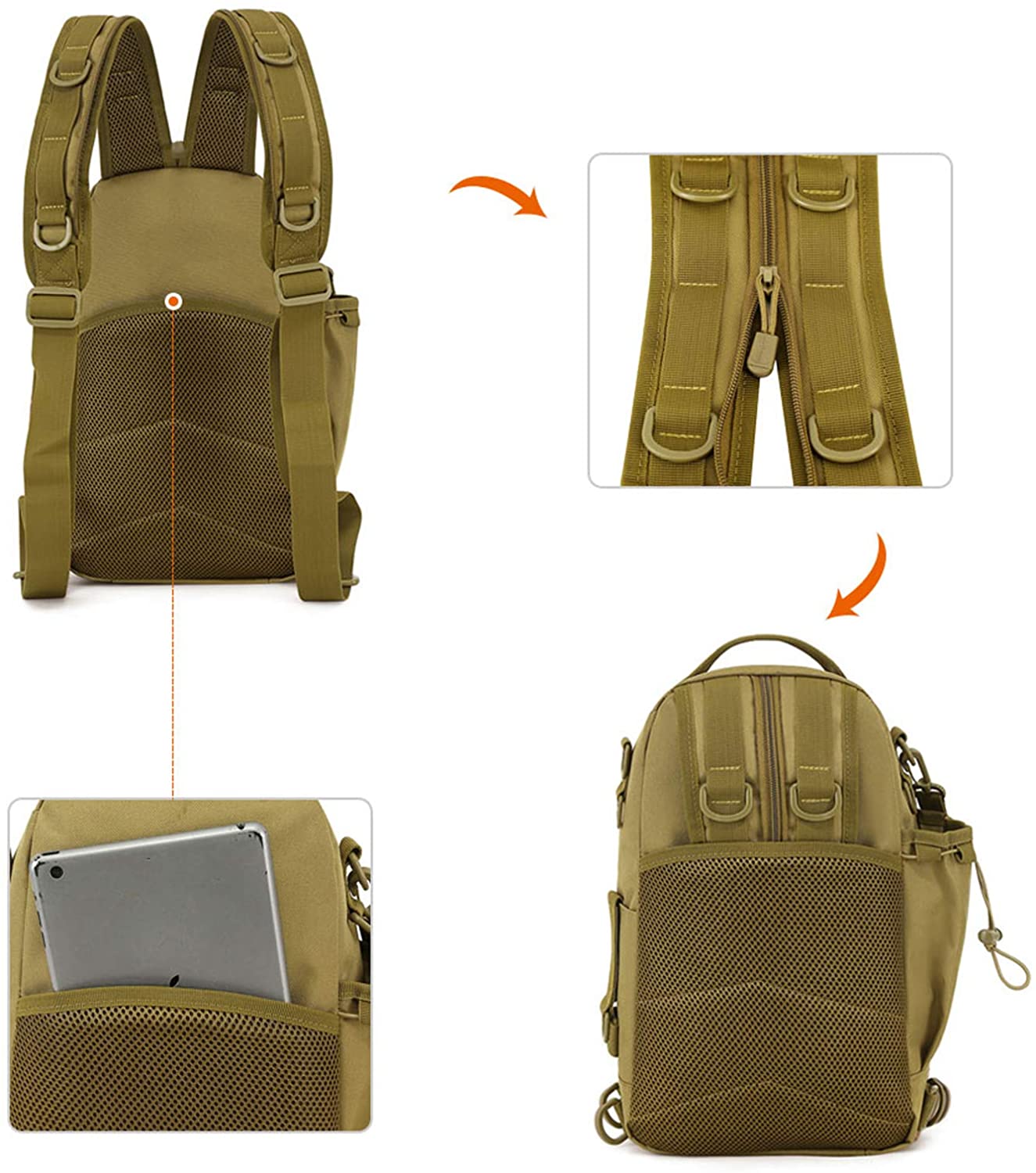 Water Resistant Tactical Fishing Sling Pack, Multi-Pocket Crossbody Chest Bag with Rod Holder for Fishing Hunting