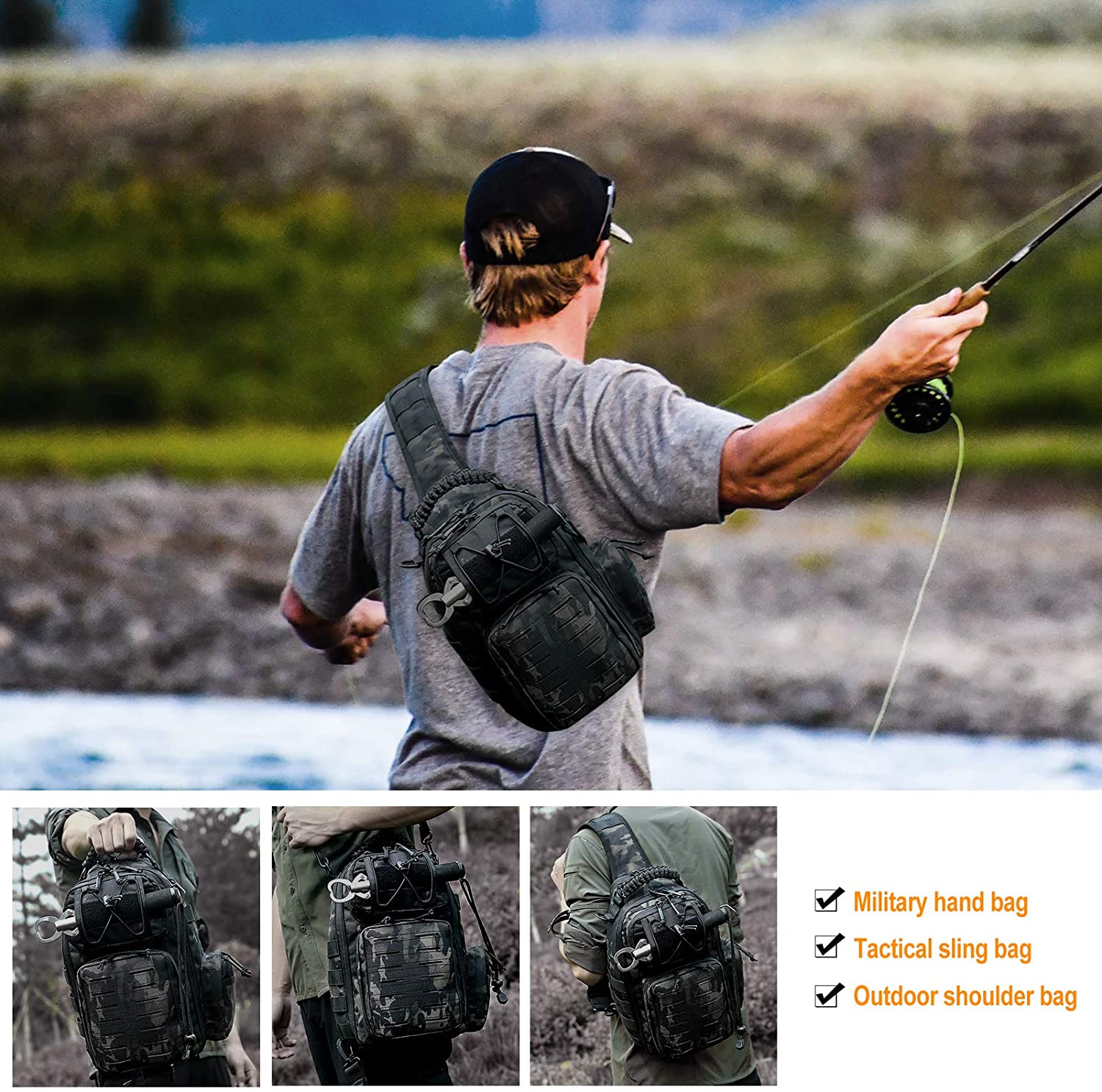 Camouflage Laser Cut MOLLE Tactical Sling Bag, Lightweight Crossbody Chest Pack, Modular EDC Shoulder Sling Backpack for Shooting, Hiking, Fishing & Daily Carry
