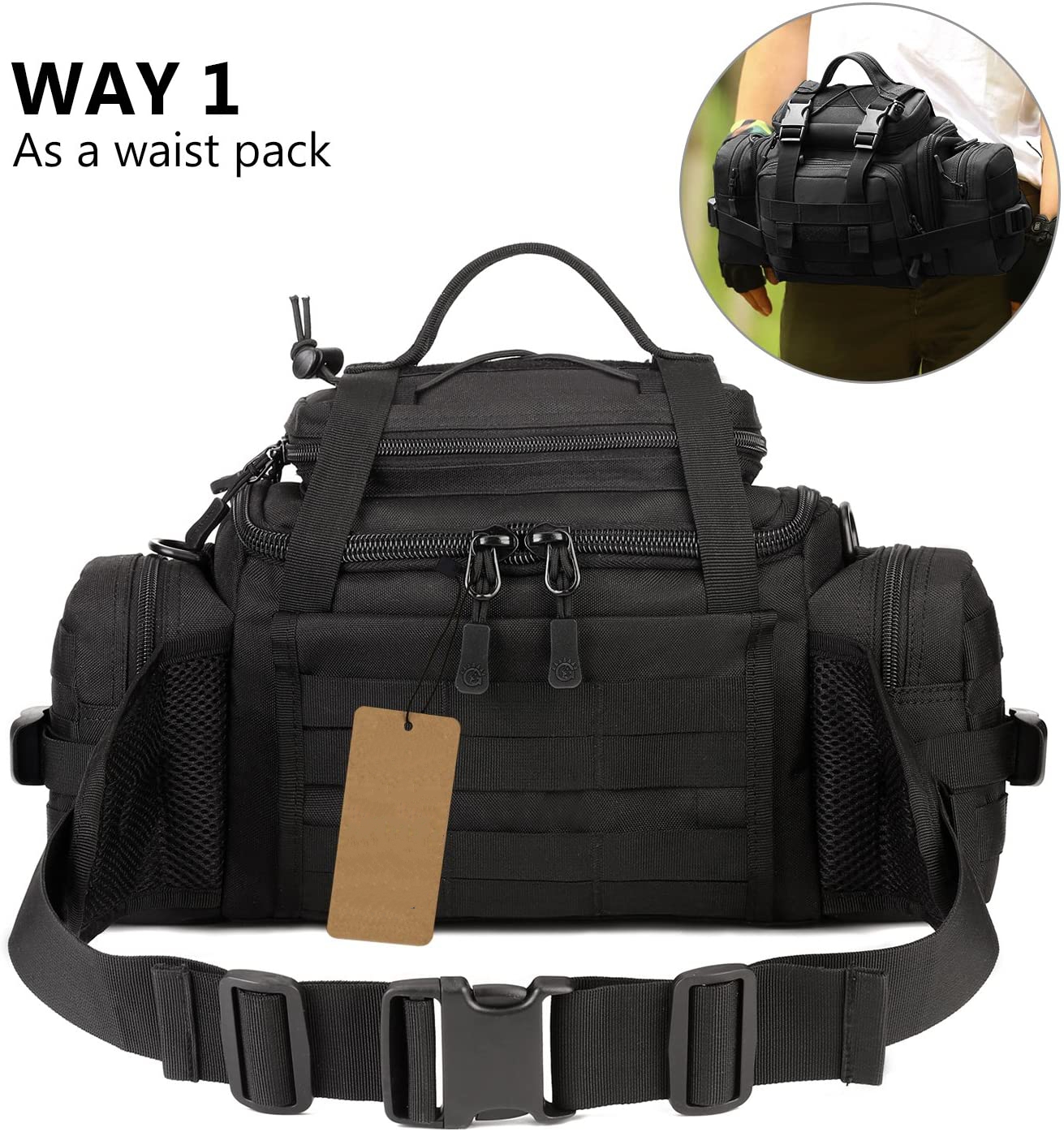 Multi-Functional Tactical Range Bag, MOLLE Utility Duffle Pack, Convertible Waist & Crossbody Sling Bag for Shooting, Hunting, Fishing & Outdoor EDC