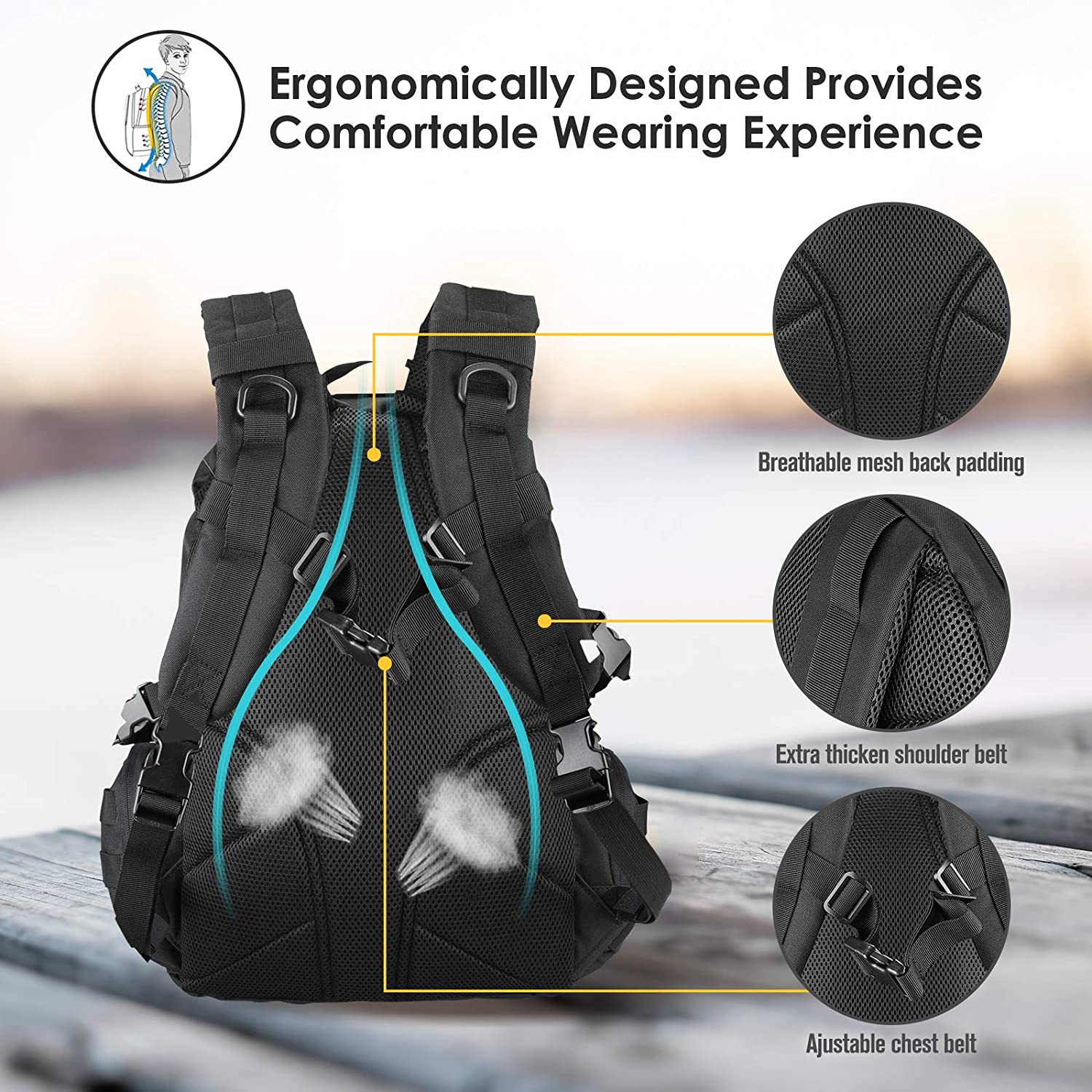 42L Large Tactical Backpack, MOLLE Outdoor Rucksack, Heavy-Duty Daypack for Hunting, Trekking, Camping & Outdoor Adventures