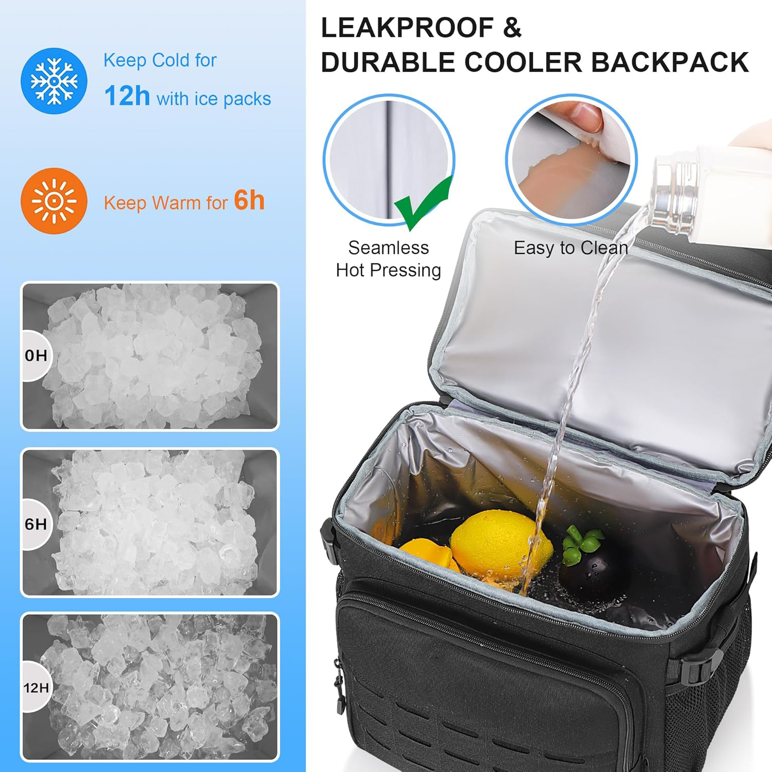 25L Dual Layer Cooler Backpack, Seamless Leakproof Insulated Thermal Backpack with 12 Hours Cold Retention for Outdoor Camping Fishing Beach Picnic