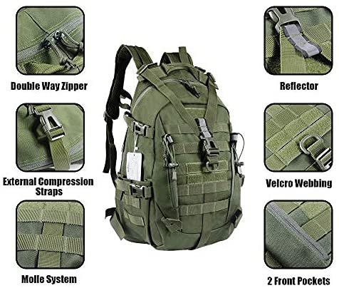 35L Military Tactical Backpack, Large Capacity MOLLE Rucksack, Water Resistant Daypack for Hiking, Camping, Hunting, Tactical Training & Outdoor Survival