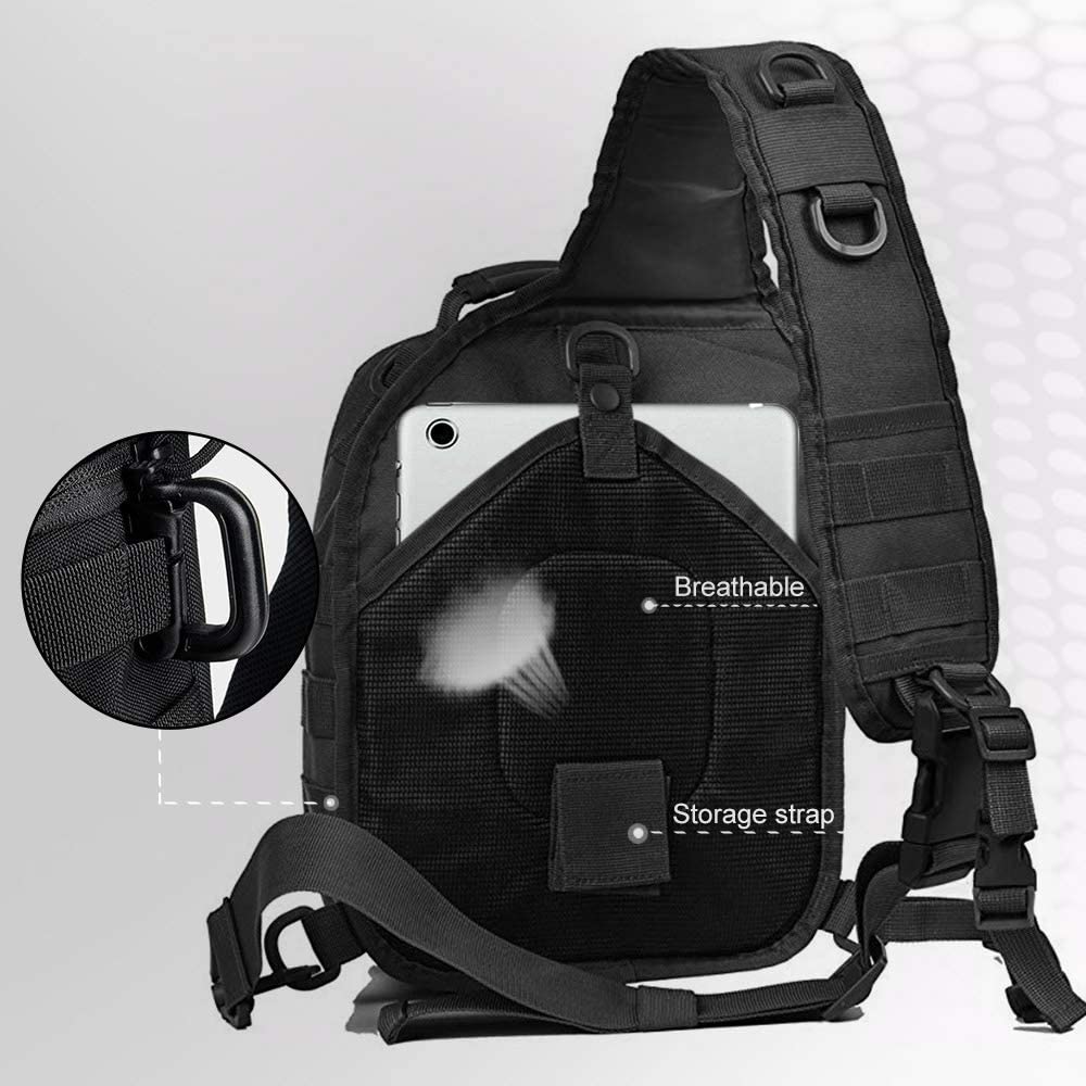 Tactical Sling Bag Crossbody Chest Pack, MOLLE EDC Shoulder Sling Backpack with Water Bottle Pouch, D-Rings & Flag Patch, Outdoor Daypack for Hiking, Shooting, Camping