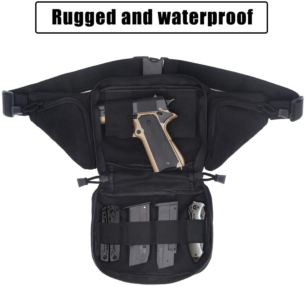 Tactical Concealed Carry Waist Fanny Pack, Handgun Holster Belt Bag with Magazine Slots, Adjustable Waistband Pistol Carry Pouch for Shooting, Hiking, Daily EDC Outdoor Use