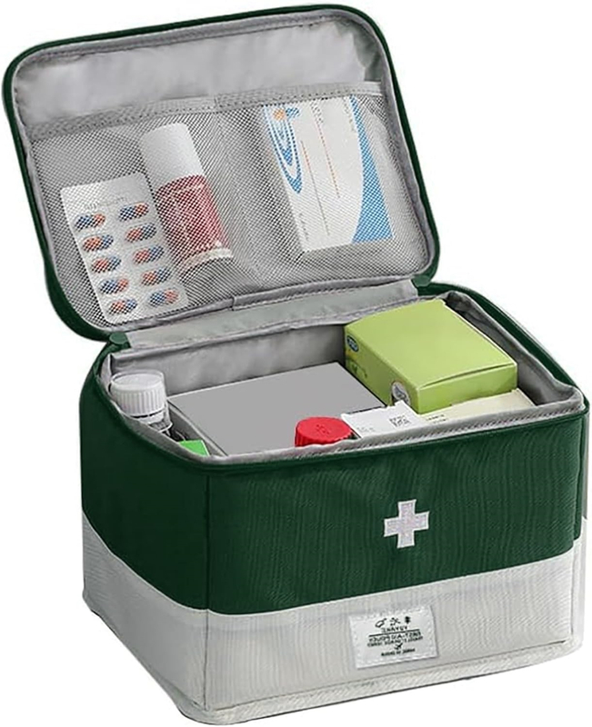 Lockable First Aid Storage Bag, Large Capacity Portable Household Medical Organizer with Mesh Lid Pocket & Carry Handle