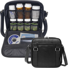 Leather-Look Crossbody Medicine Carry Bag, Multi Compartment Travel Pill Storage Crossbody Bag with Adjustable Shoulder Strap