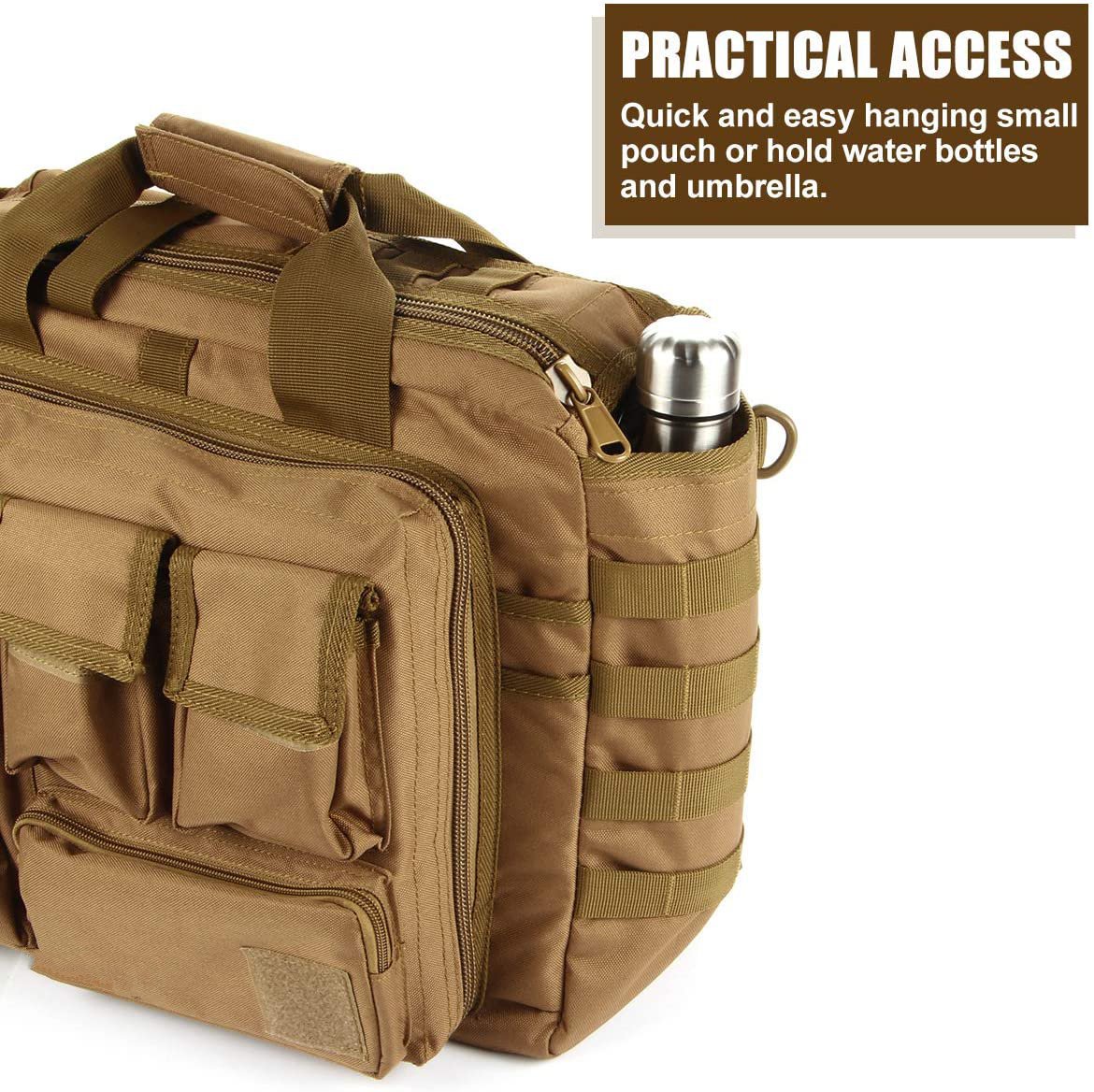 Tactical Laptop Messenger Bag Fits 15.6 Inch Computer, Water Resistant Molle Military Briefcase Multi Storage Pockets for Office Patrol Travel