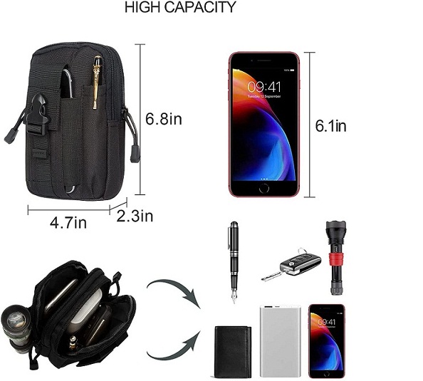Small Tactical Molle EDC Waist Pouch, Water Resistant Multi Pocket Cell Phone Holder Utility Tool Organizer for Outdoor Daily Carry
