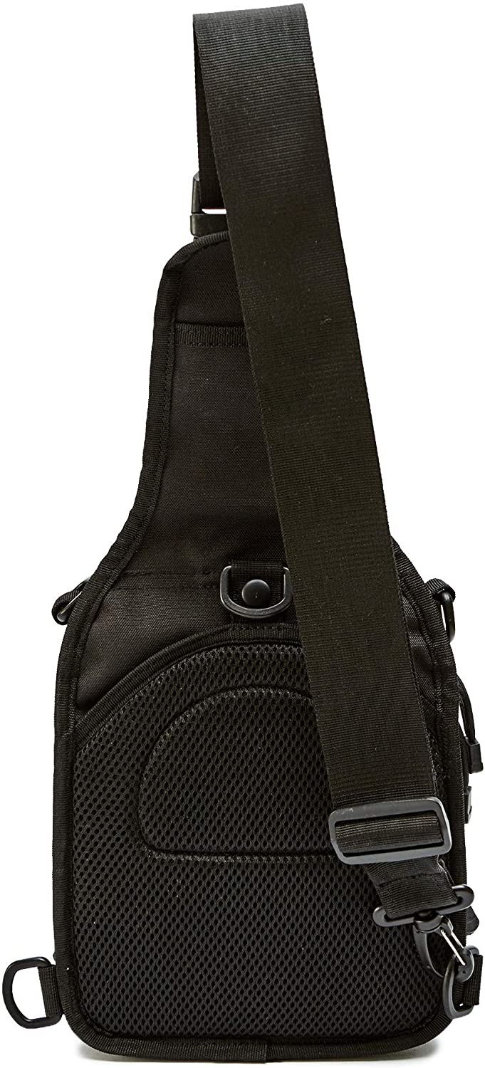 Concealed Carry CCW Tactical Sling Bag, 600D Weatherproof Laser Cut Molle Crossbody Backpack with Dual Padded Gun Compartments
