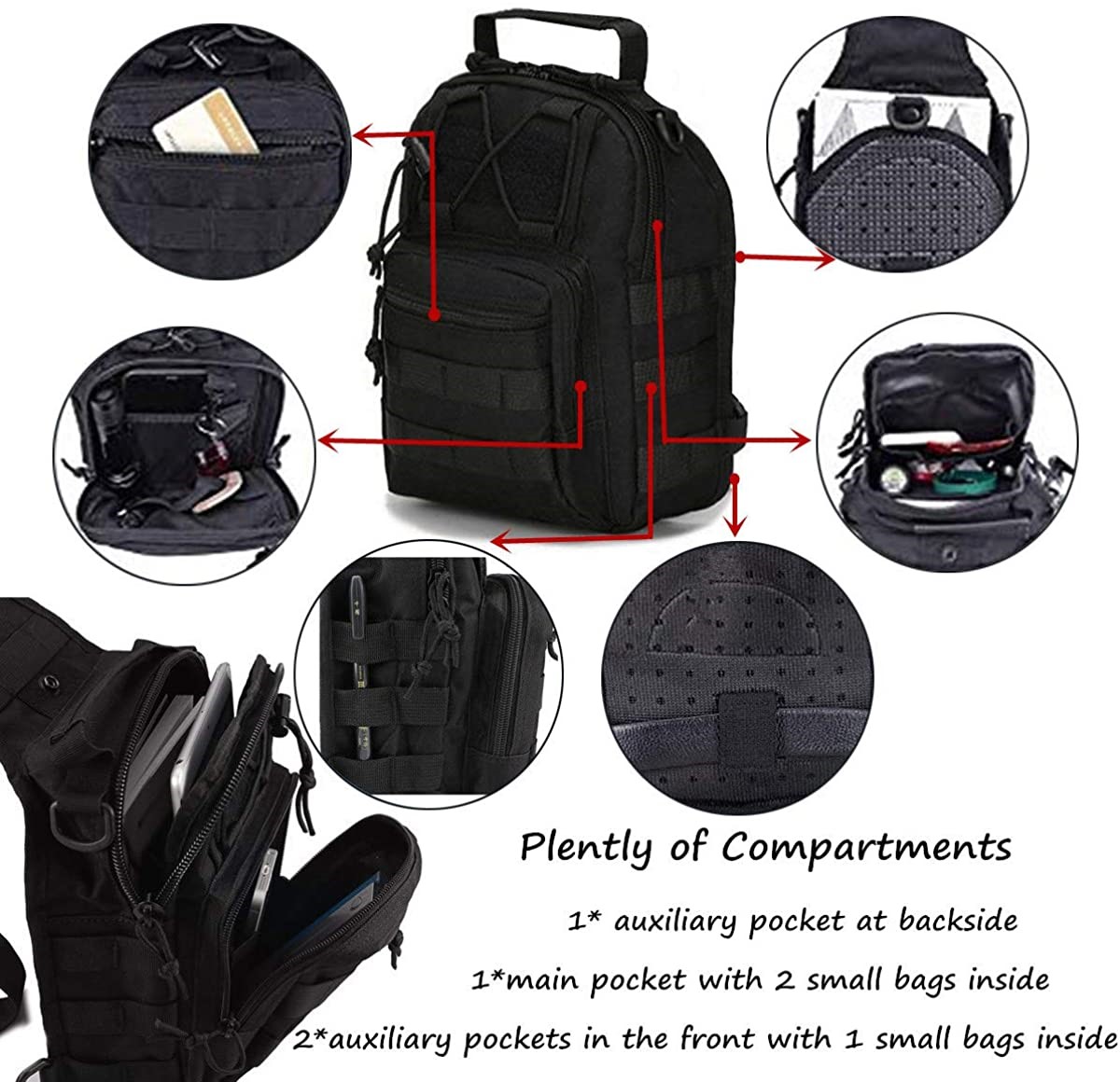 Small Tactical Sling Bag, 1000D Waterproof Molle Crossbody Chest Backpack Adjustable Strap for Outdoor Fishing Hunting Daily EDC