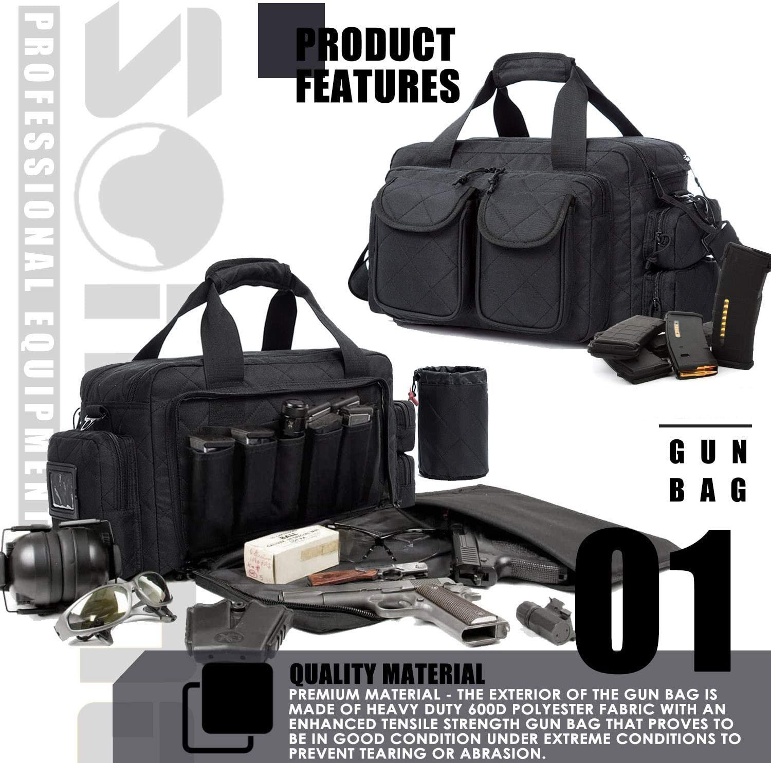 Lockable Tactical Gun Range Bag, Water Resistant Pistol Duffle Bag for Shooting Range & Hunting