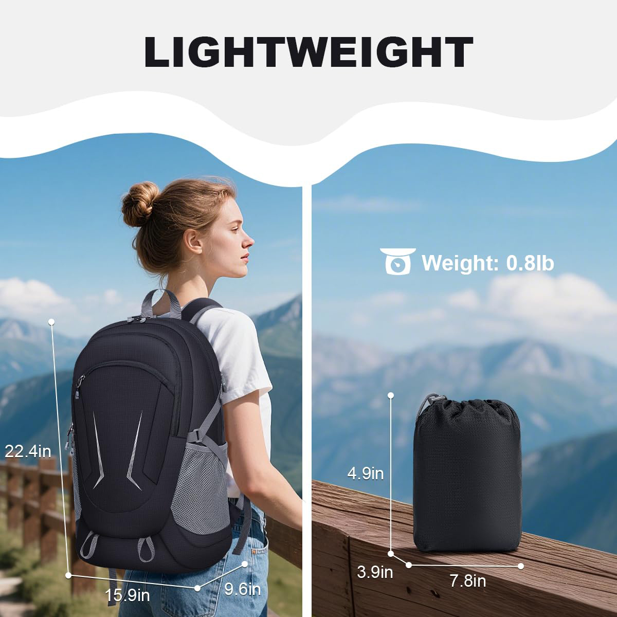 0.8lb Ultra Light Foldable Waterproof Hiking Backpack, Portable Packable Daypack for Travel, Camping & Outdoor Sports