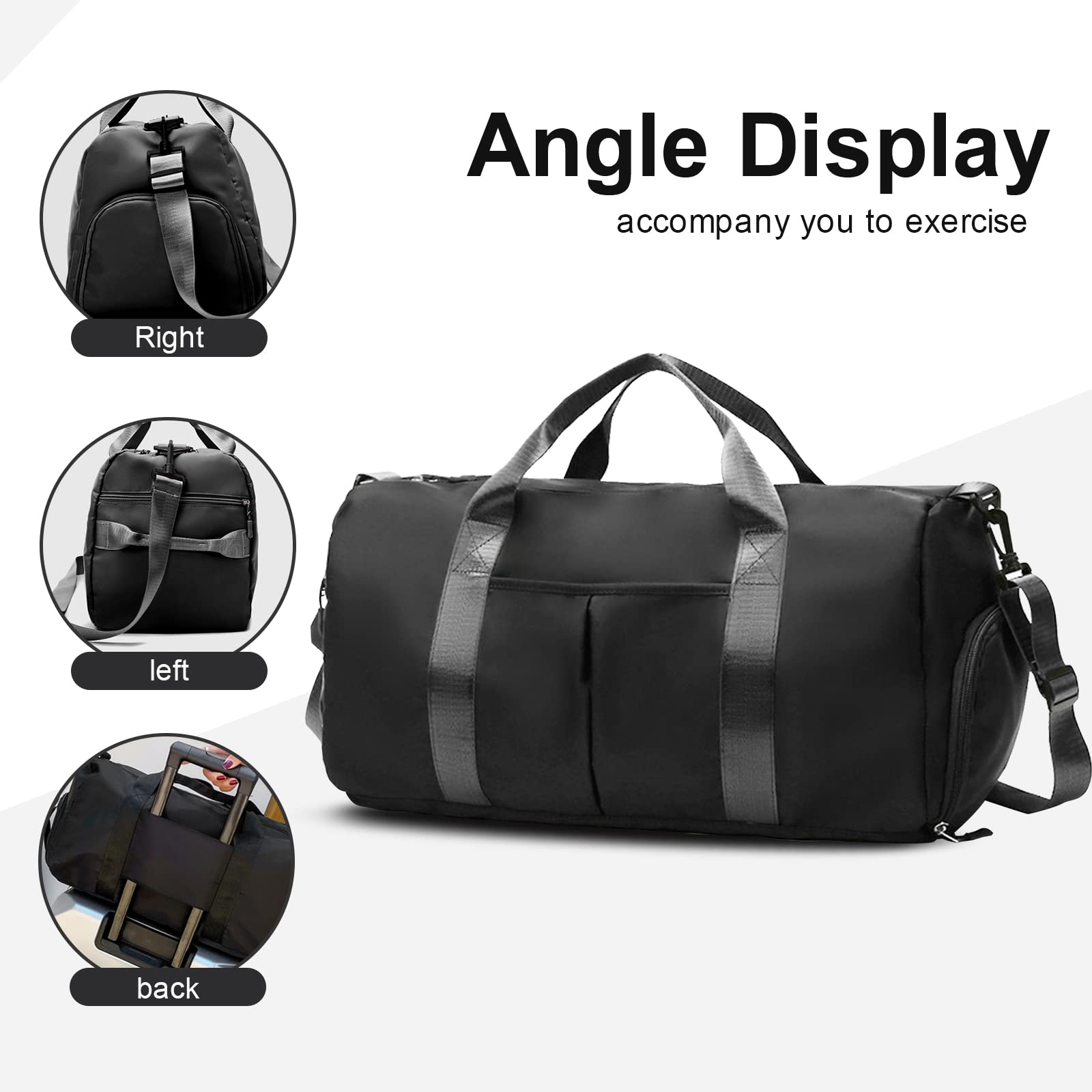 Large Capacity Sports Gym Duffle Bag, Waterproof Travel Overnight Bag with Detachable Shoulder Strap & Separate Shoe Pocket