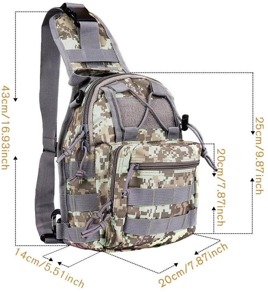 Camouflage Tactical Sling Bag, Lightweight MOLLE Crossbody Chest Backpack, Water Resistant EDC Shoulder Pack for Hunting Hiking Fishing Shooting Outdoor Daily Carry