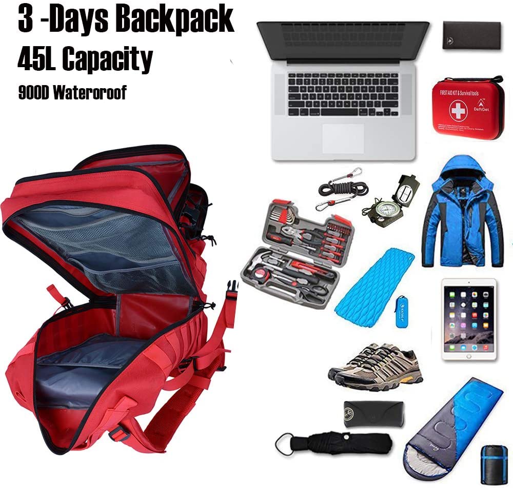 45L Large Tactical Backpack, 900D Waterproof Oxford Emergency Medical Backpack MOLLE Outdoor Rucksack for Camping Hiking First Aid Travel