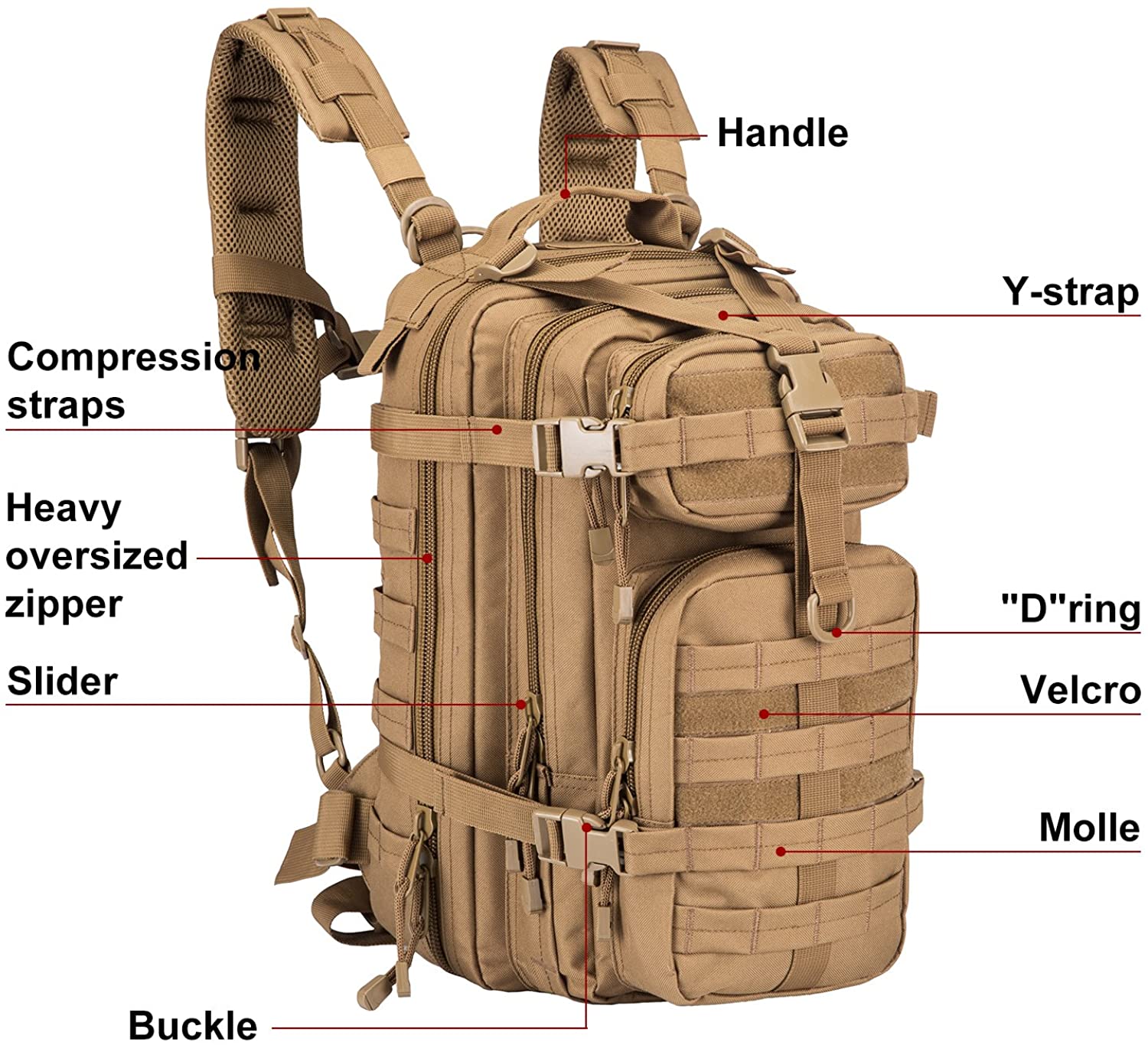 30L Water Resistant Mini Tactical Backpack, MOLLE Military Daypack for Hiking Shooting Camping EDC