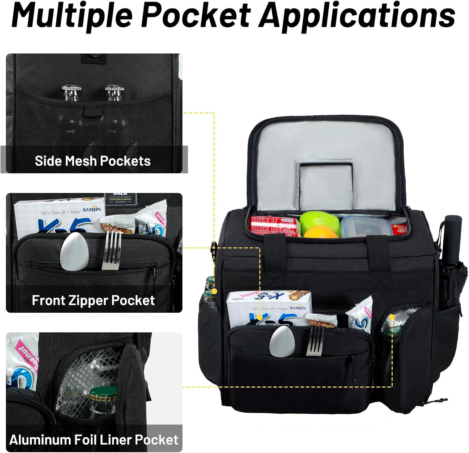 30L Large Capacity Insulated Cooler Bag, Leakproof PEVA Liner Portable Soft Cooler with Bottle Opener & Multi Pockets for Outdoor Camping Beach Picnic