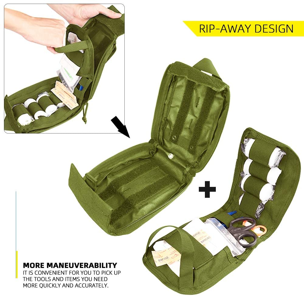 Rip-Away IFAK Medical Pouch, MOLLE Tactical First Aid Kit Bag, Detachable Emergency Trauma Utility Pack for Outdoor, Hunting, Shooting & Military Gear