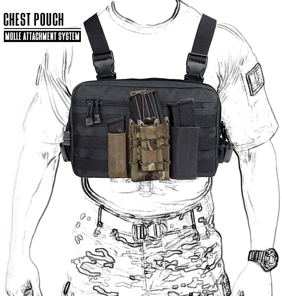 Tactical Chest Rig Utility Pouch, Lightweight MOLLE Chest Pack with Breathable Mesh Back Panel, Adjustable Harness for EDC, Shooting, Hunting & Outdoor Daily Carry