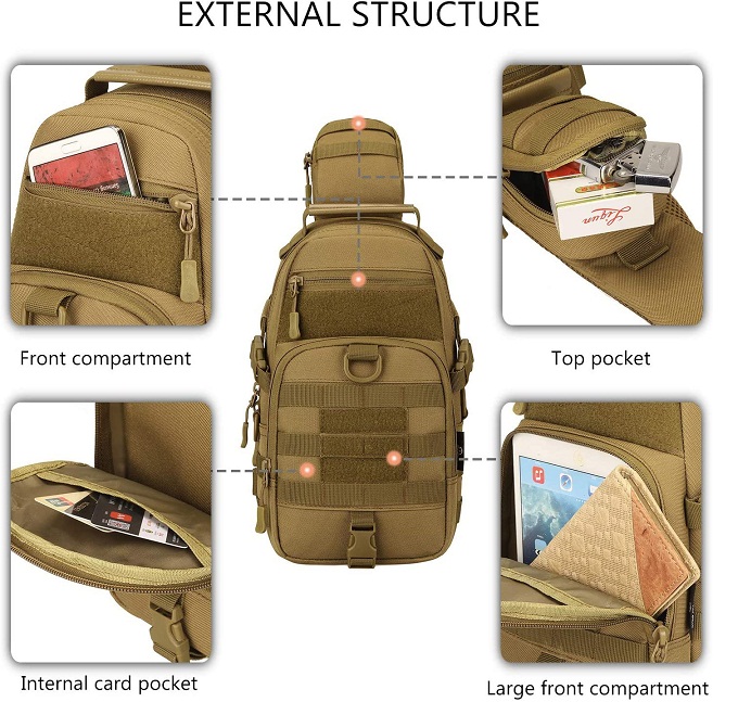 Mini Tactical Sling Chest Pack, Lightweight Single Shoulder Crossbody Bag with MOLLE Webbing