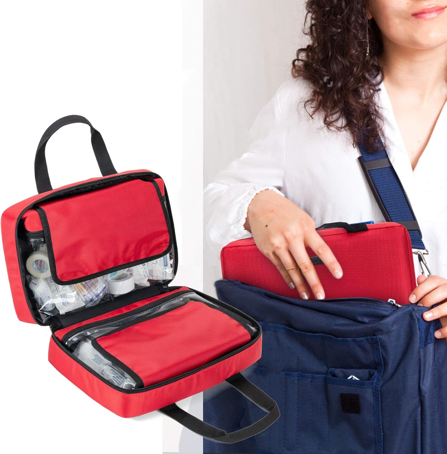 Lightweight Foldable First Aid Kit Bag, Multi Clear Pocket Empty Medical Organizer for Travel, Car & Household Emergency