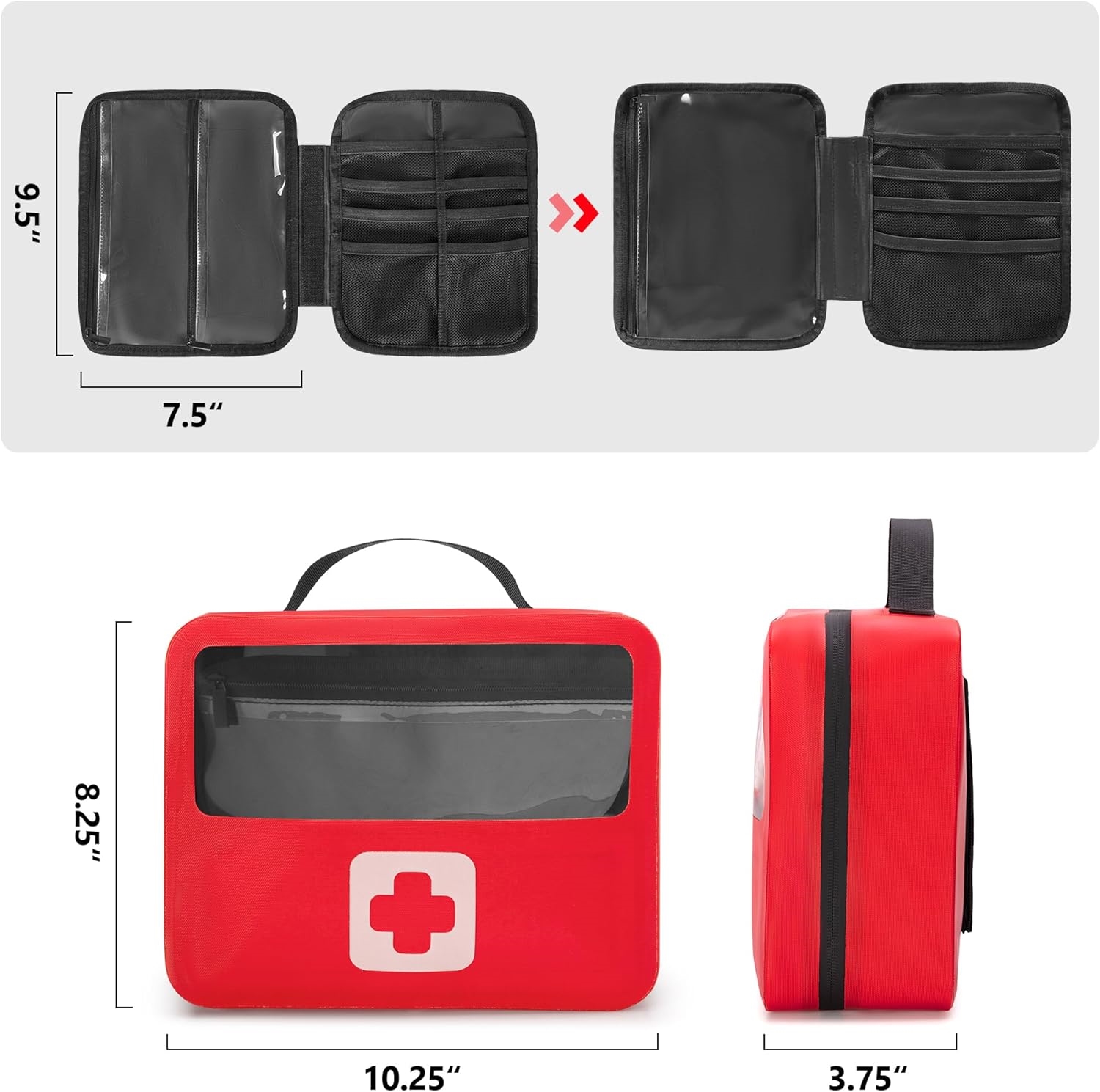 Waterproof Hard Case Medicine Storage Bag, Clear View Empty First Aid Organizer for Household & Outdoor Emergency