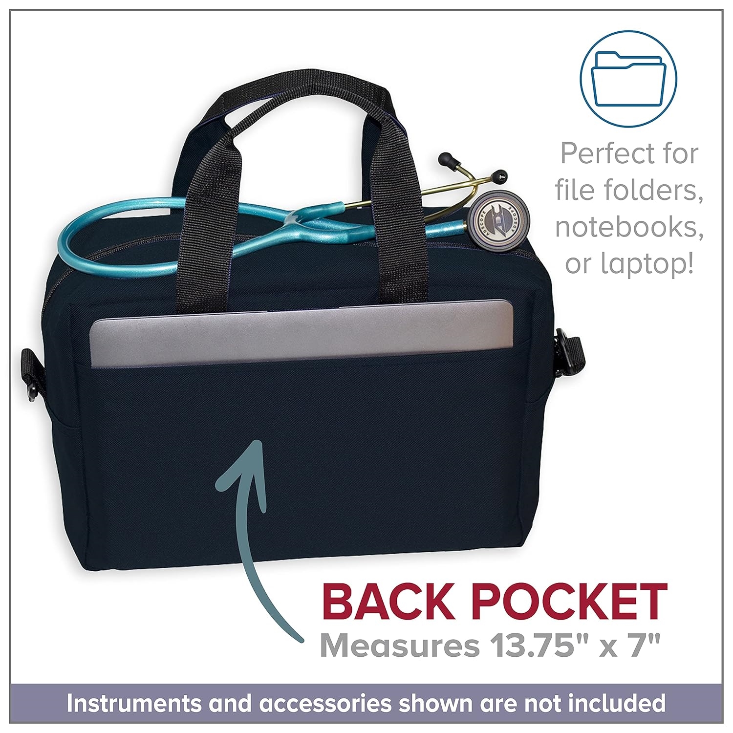 Professional Nurse Medical Equipment Bag, Empty Doctor Clinical Instrument Tote with Detachable Shoulder Strap for Home Visits & Clinic Use
