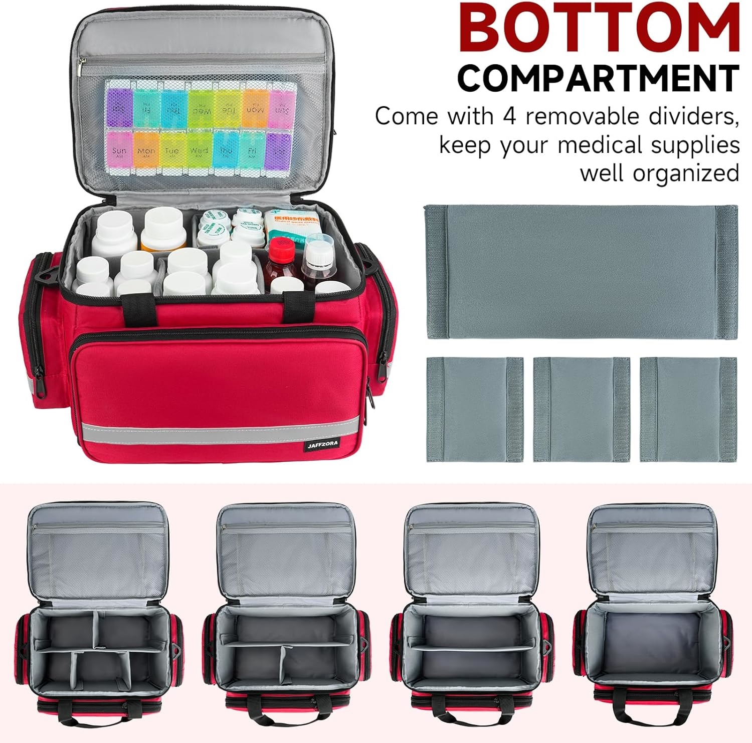 Waterproof Double Layer EMT First Aid Bag, Multi-Pocket Empty Medical Organizer with Lockable Zippers & Night Reflective Strips