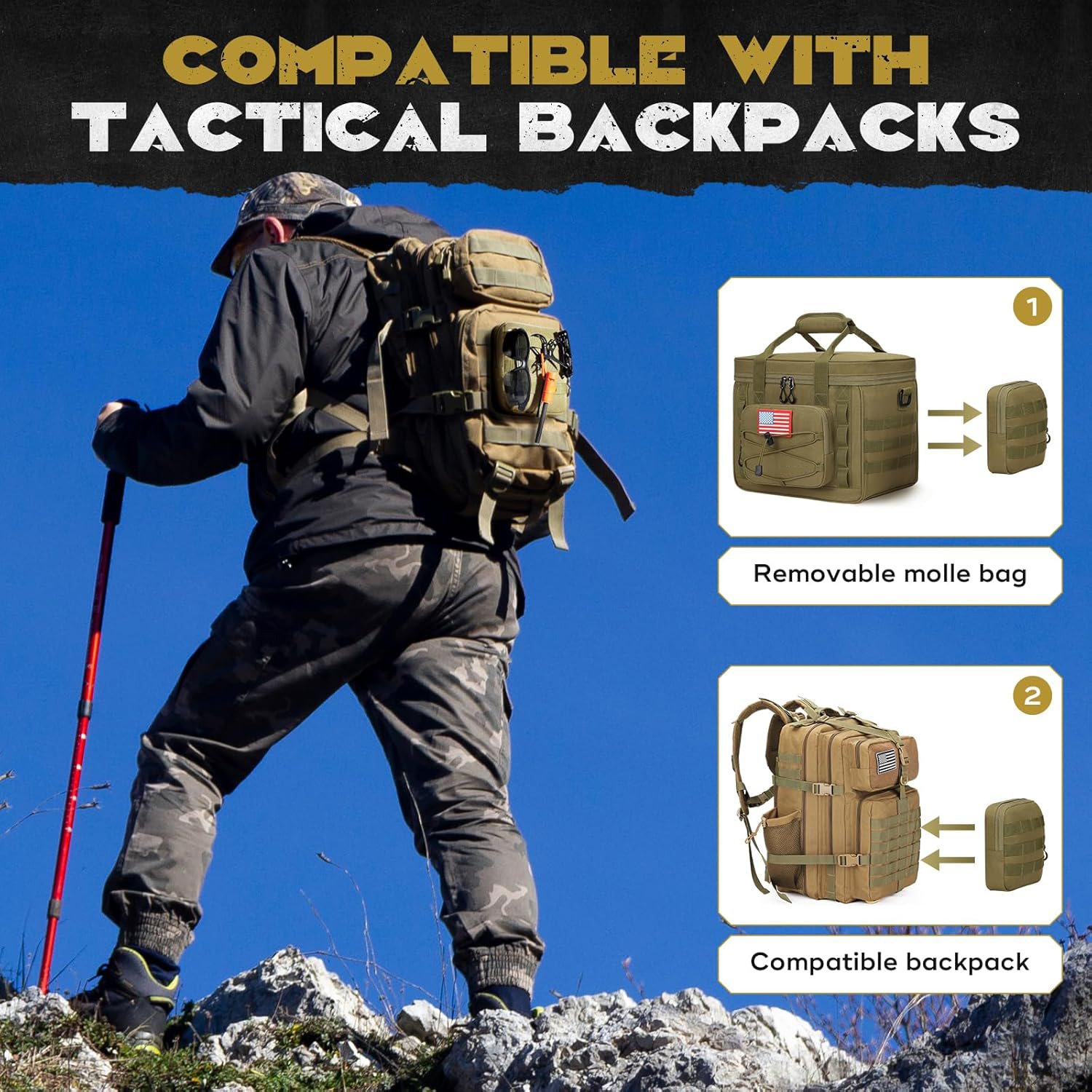 15L Tactical Insulated Cooler Bag, Long Lasting 16-24H Cold Retention Waterproof Soft Cooler Tote for Outdoor Fishing Camping Hunting