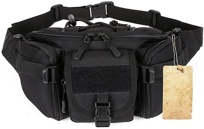 Tactical Fanny Pack, Multi-Pocket Waterproof Waist Bag with Hook-and-Loop Panel, Adjustable Hip Belt Bag for Hiking, Cycling, Camping, Daily EDC & Outdoor Activities