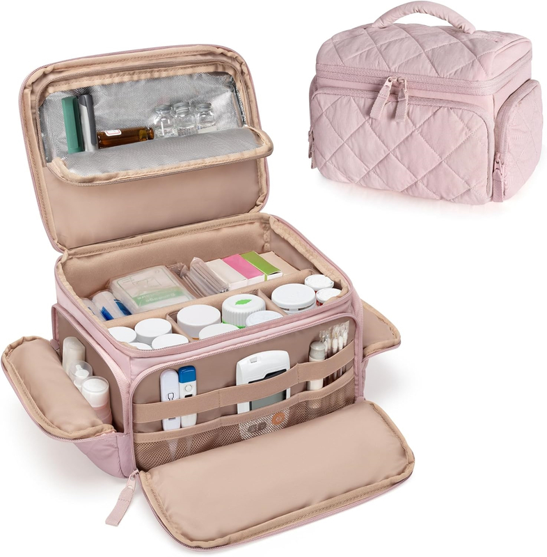 Insulated Medicine Cooler Bag, Portable Multi-Compartment Medication Organizer with Removable Dividers for Travel Insulin & Pill Storage
