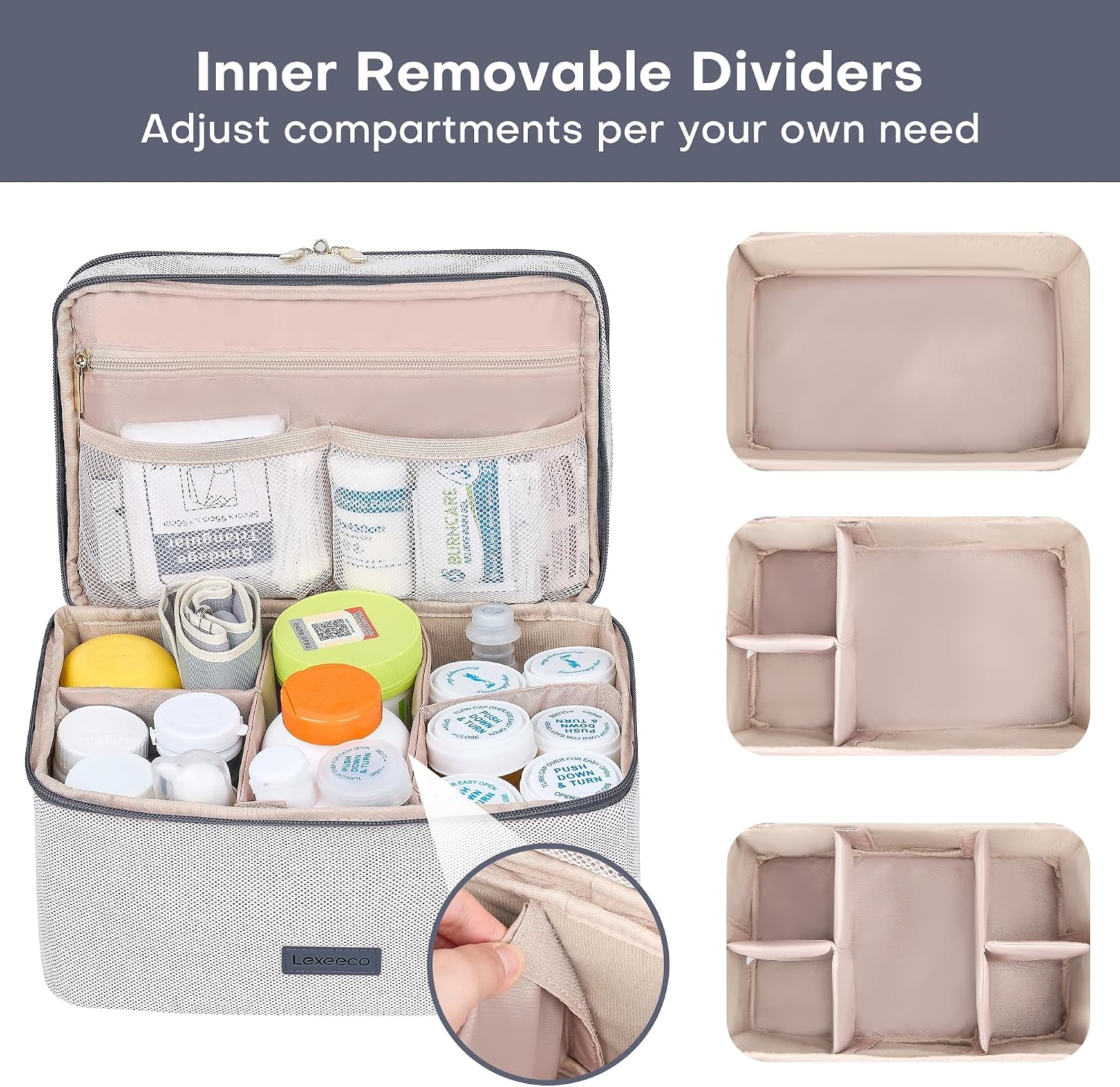 Compact 2-Layer Medicine Carry Bag, Water Resistant Pill Organizer with Multi-Size Elastic Loops for Travel & Household Prescription Storage